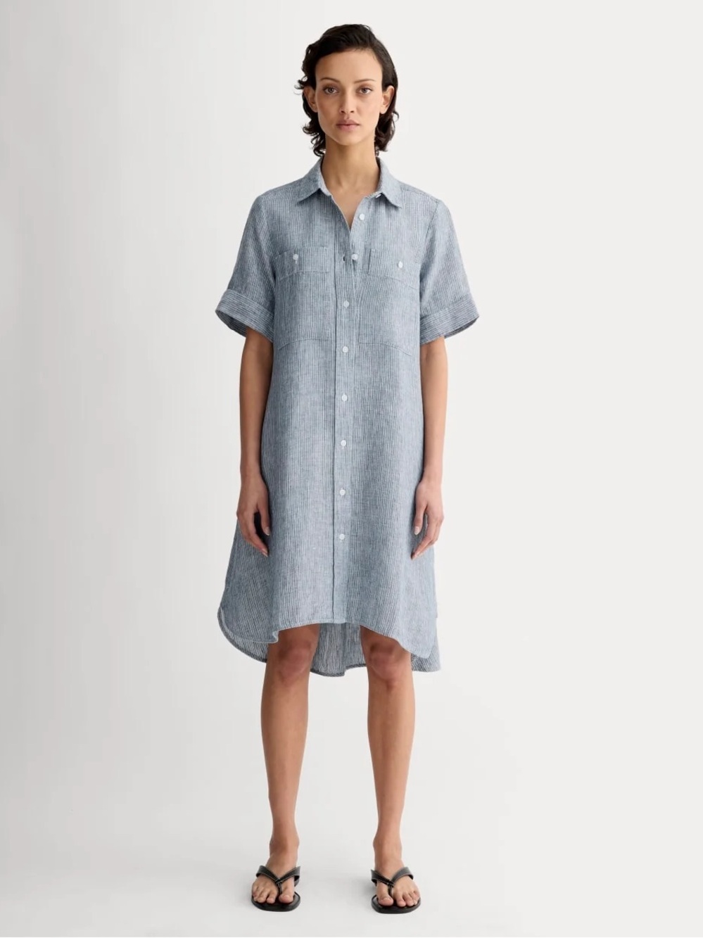 Everlane The Daytripper Linen Shirt Dress White Blue Stripe Size M NWOT